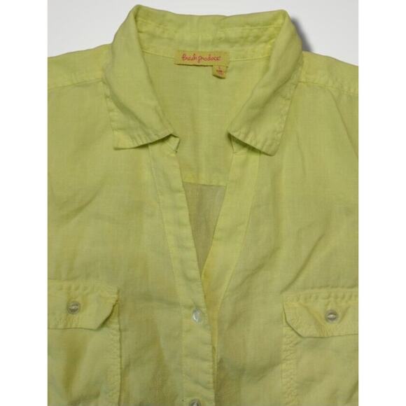 Fresh Produce 100% Linen Roll Tab Button Up Yellow Size Large - Picture 4 of 7